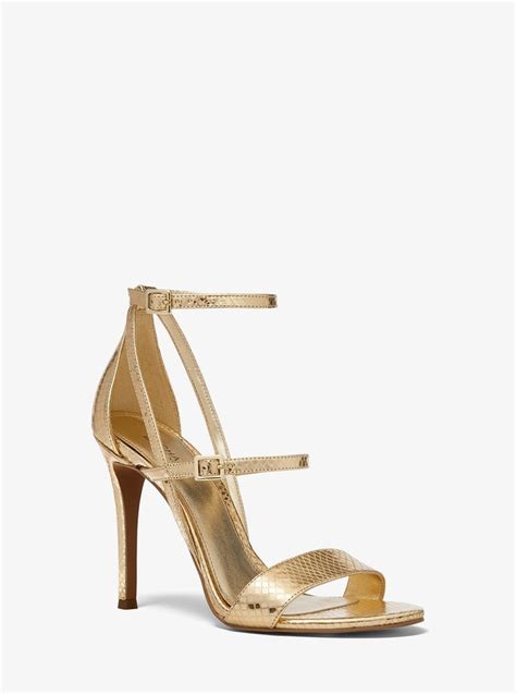 michael michael kors cardi metallic snake embossed leather sandal|Michael Kors.